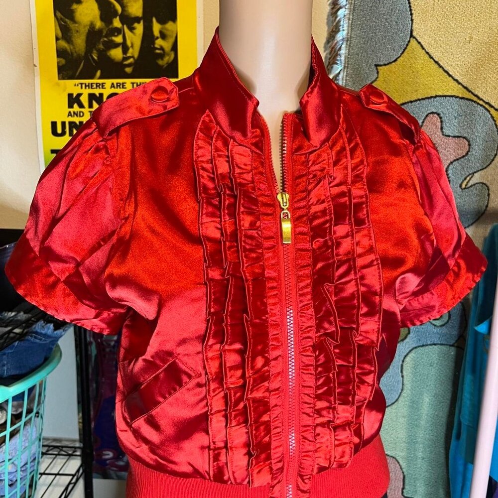 Y2K Ashley Red Ruffle Zip Up Jacket - Picture 2 of 8